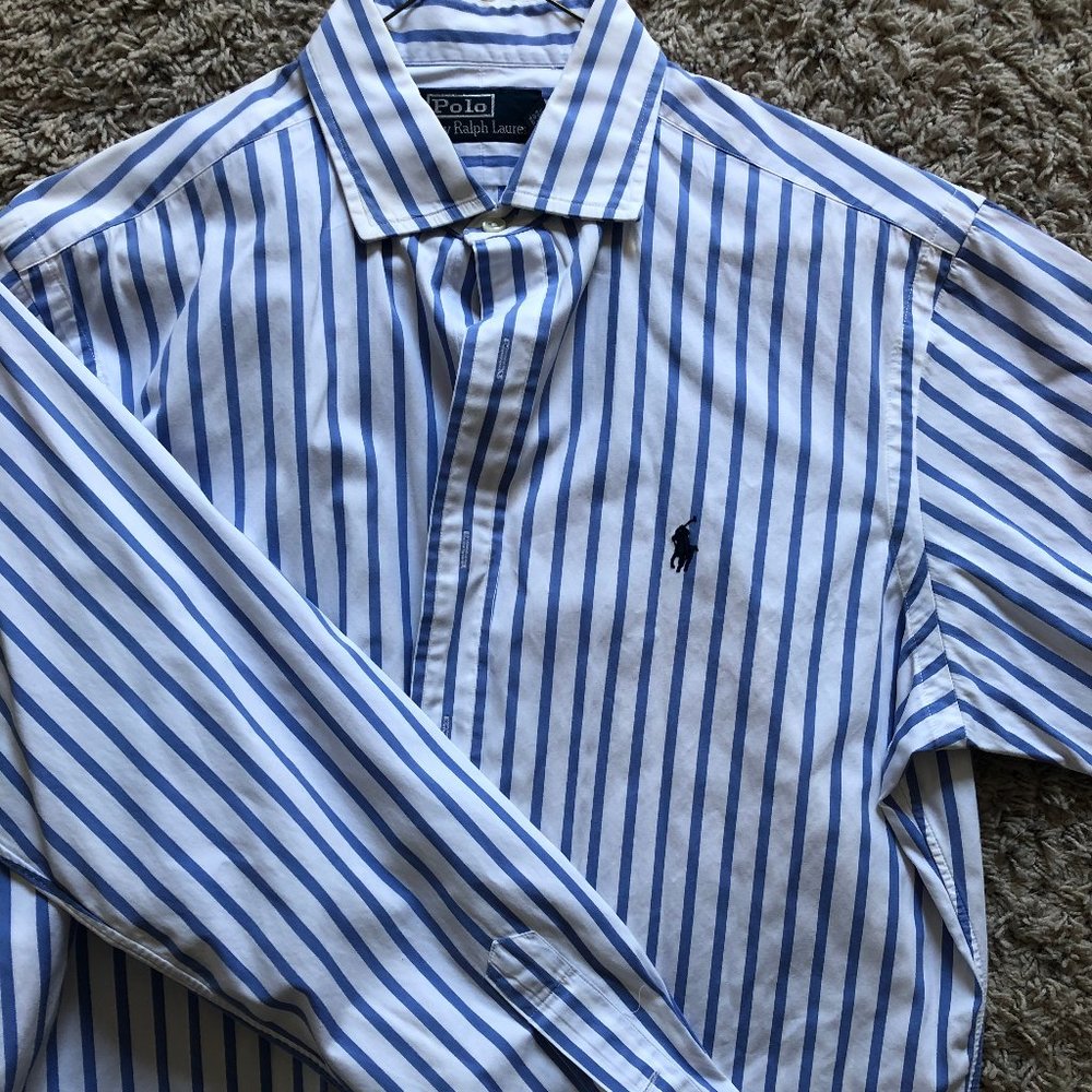 Ralph Lauren Button Down Shirt - White/Blue